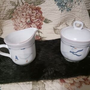 Charming Duck Creamer and Sugar Set Newcor Stoneware